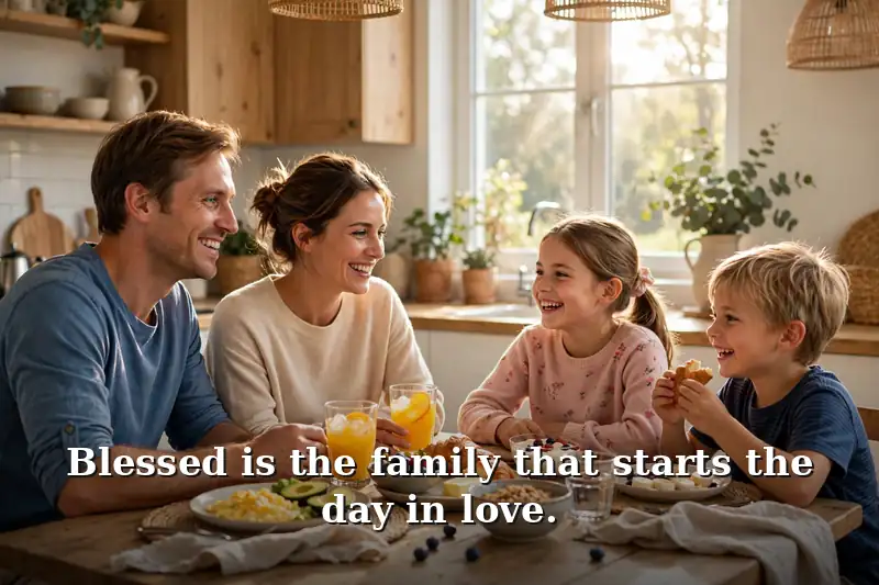 Happy family sharing good morning blessings