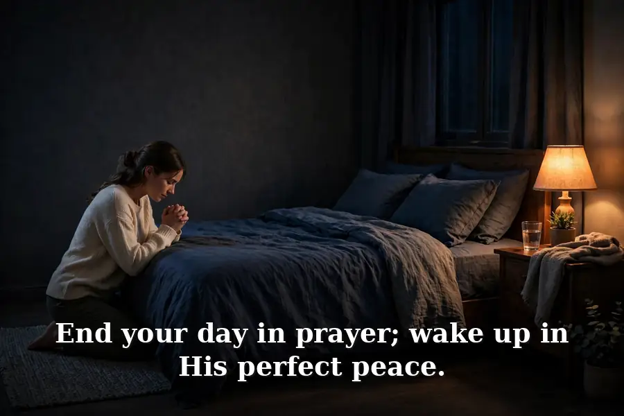 Person praying at night by window
